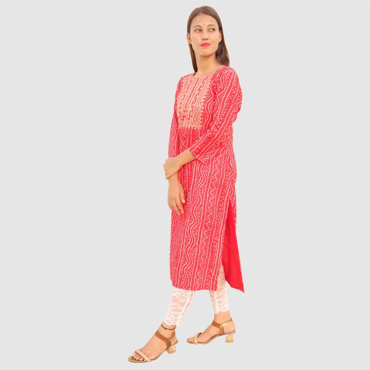 Red Embroidery Worked Kurti with Yellow Chunari Print Shawl for Women  (416-101) - Send Gifts and Money to Nepal Online from www.muncha.com