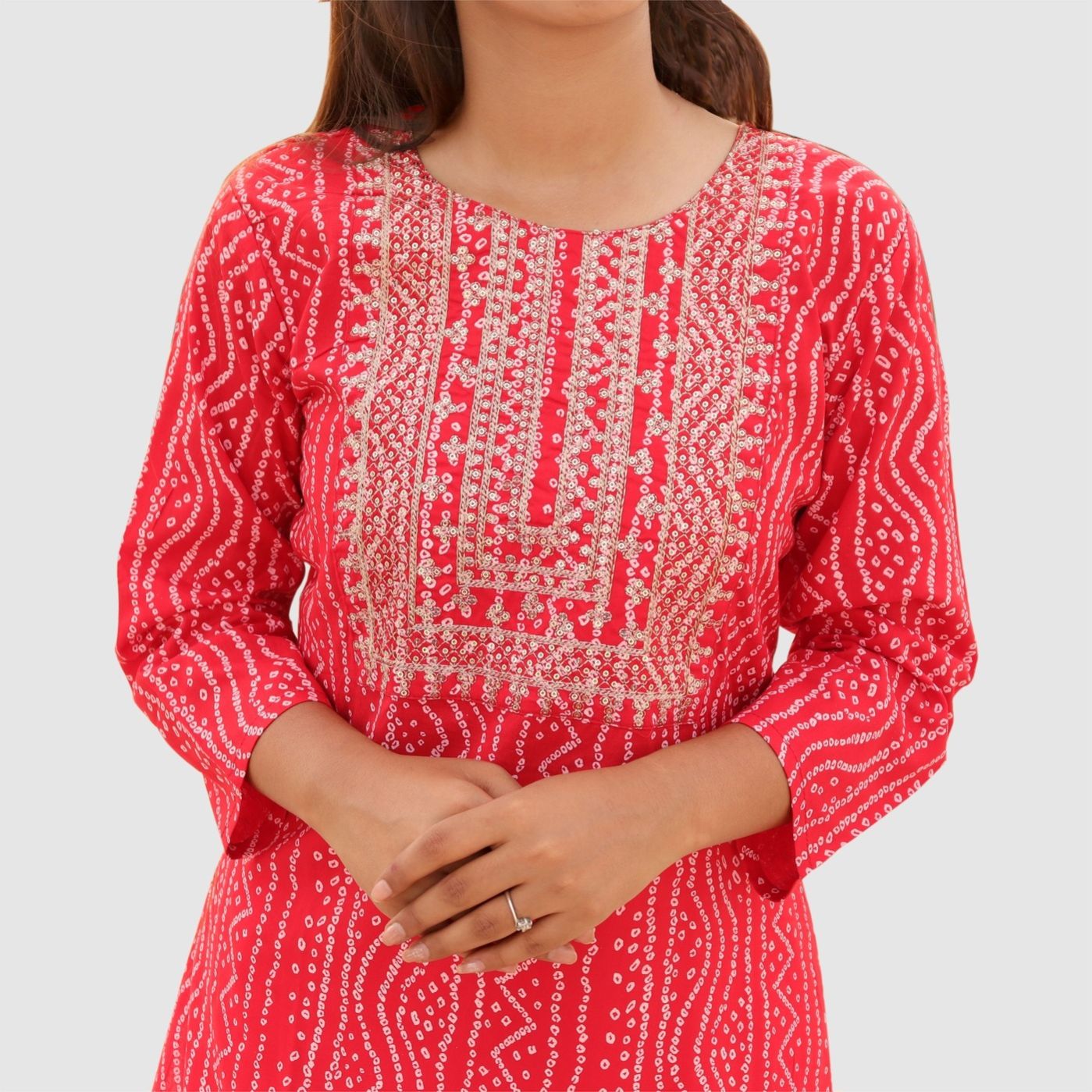 Buy Indian Designer Georgette Bandhej Jaipuri Print Kurti, Long Kurti  Suits, Salwar Suits, Bandhani Suits, Fusion Wear, Women Gown Online in  India - Etsy